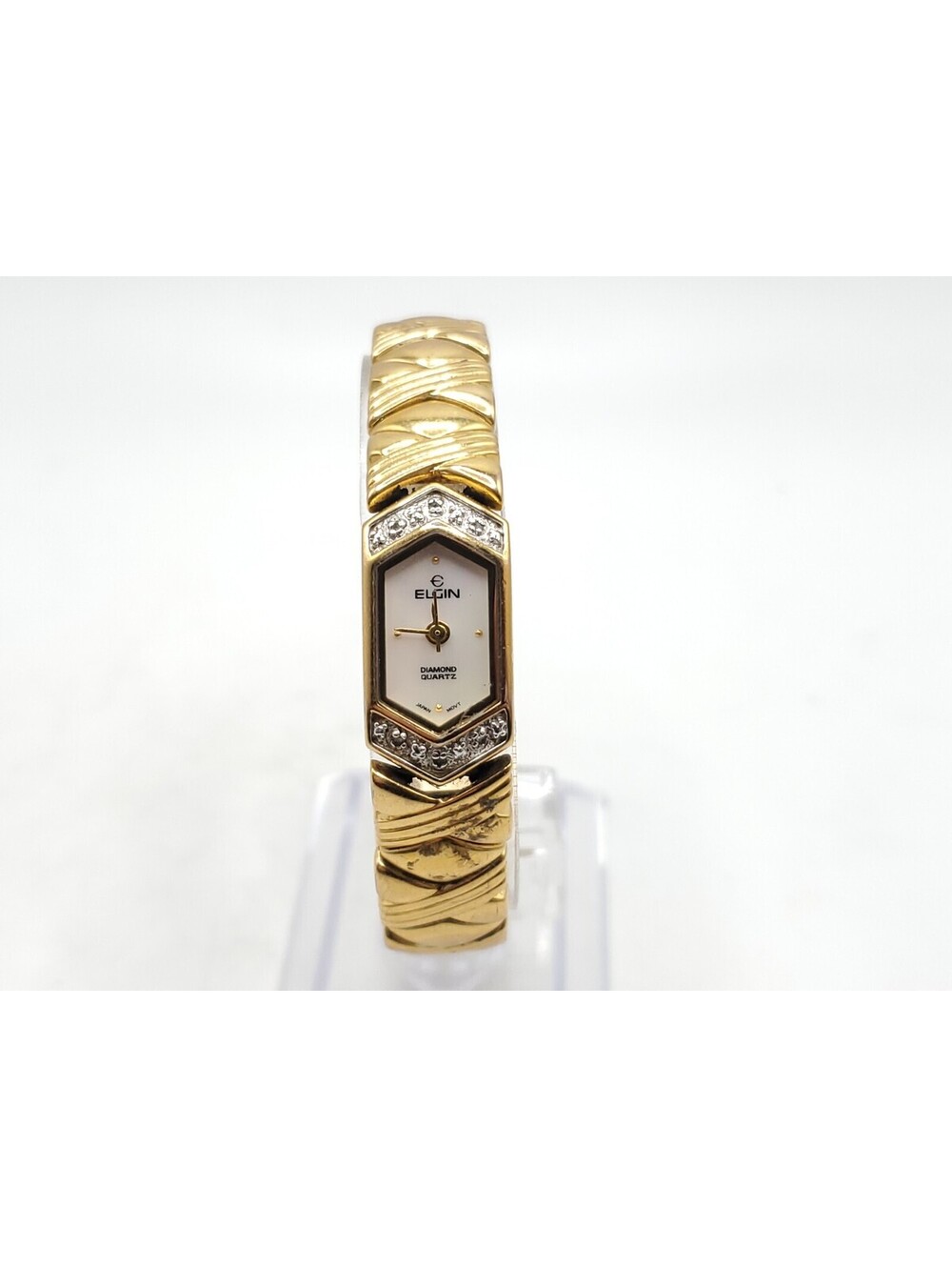 Vintage Elgin Diamond Quartz Watch Womens Untested For Parts Or Repair MOP 12mm